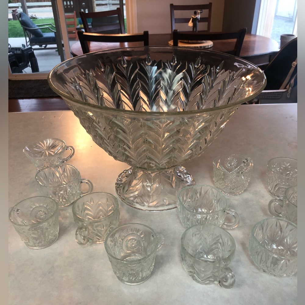 Feathered crystal punch bowl